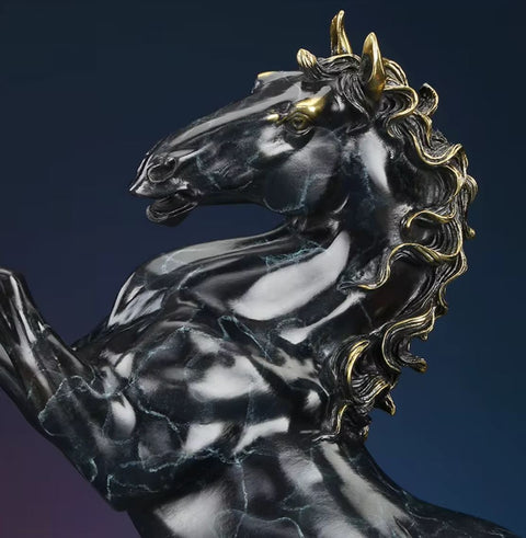 Sculpture cheval cabré en laiton effet marbre noir 27 cm