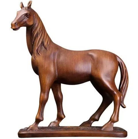 Sculpture cheval en résine, imitation bois, 36 cm