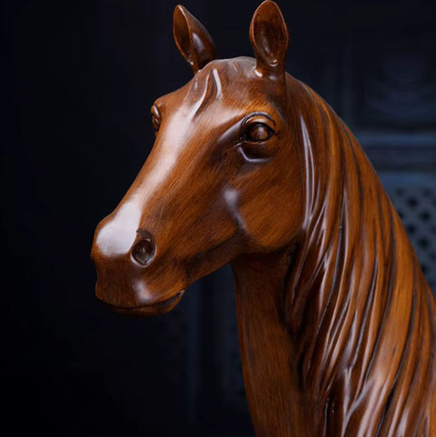 Sculpture cheval en résine, imitation bois, 36 cm