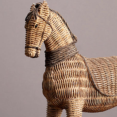 Statue cheval en rotin 26 cm