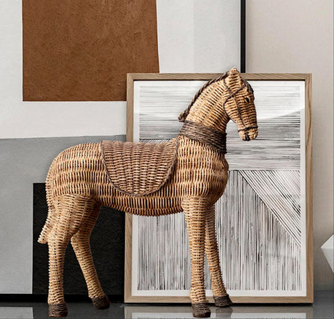 Statue cheval en rotin 26 cm