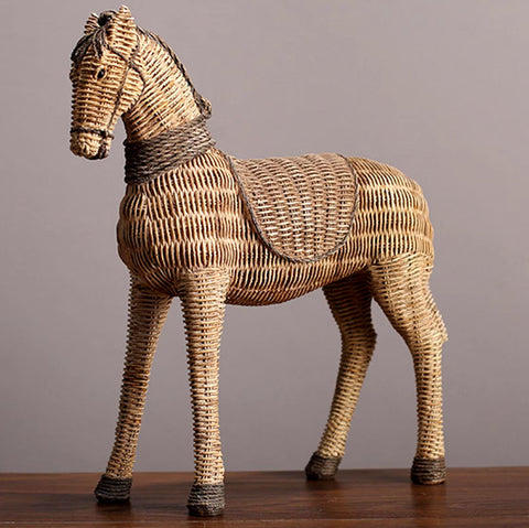 Statue cheval en rotin 26 cm