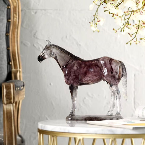 Statue cheval en résine transparente 23 cm