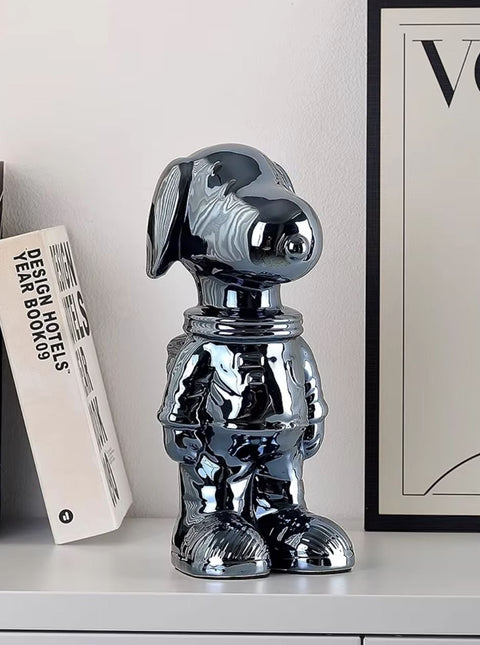 Statue chien cosmonaute anodisé noir 28 cm