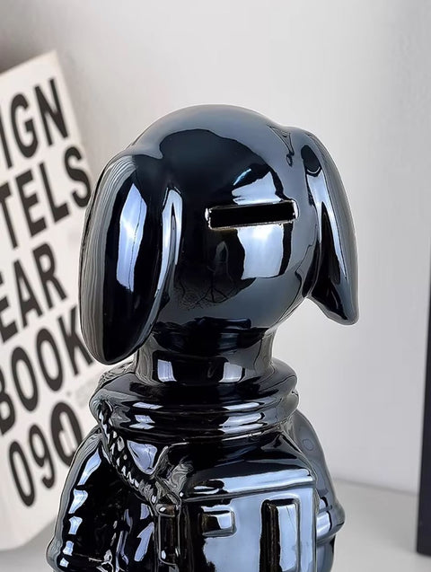 Statue chien cosmonaute anodisé noir 28 cm