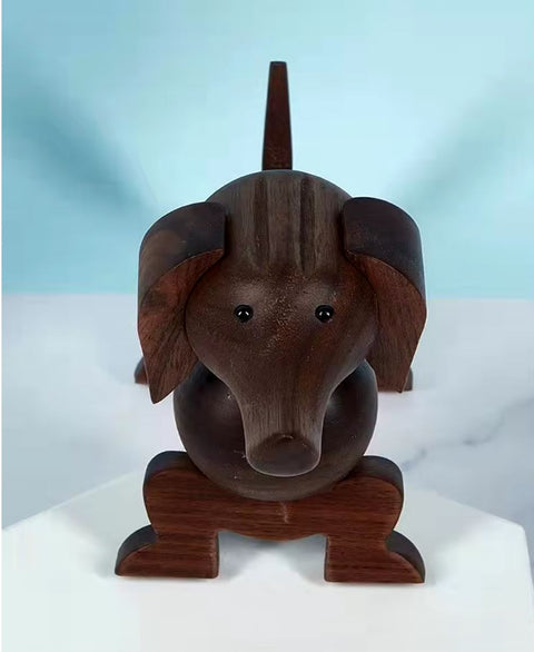 Statue chien teckel style nordique en bois 10 cm