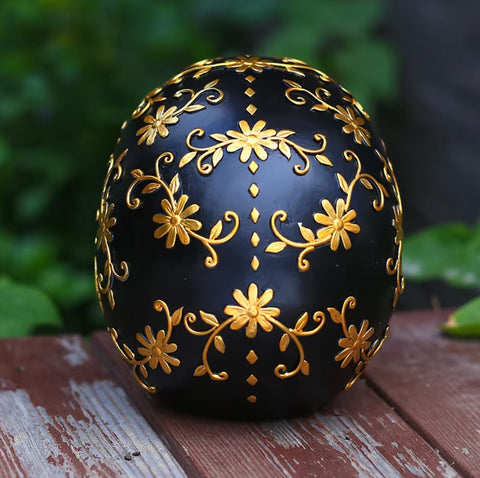 Tête de mort / crâne mexicain noir et doré 14 cm