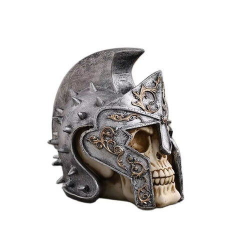 Statue crâne casque soldat romain 18 cm