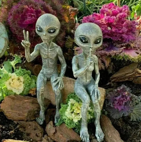 Statue extraterrestre pour intérieur/extérieur (lot 2) 15 cm