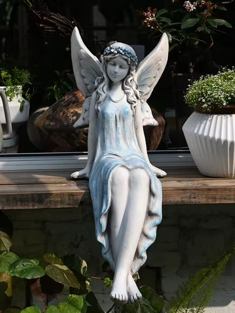 Statue fée assise pour extérieur 62 cm