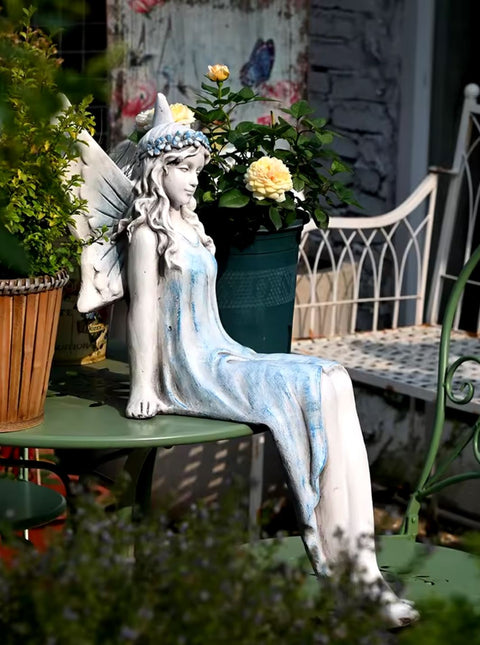 Statue fée assise pour extérieur 62 cm