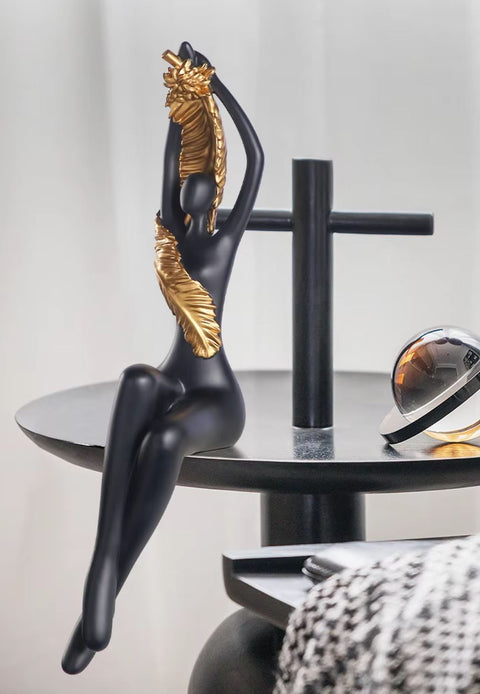 Statue moderne femme en résine - noir 55 cm