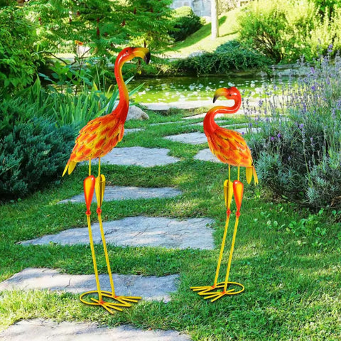Statues flamant rose extérieur / jardin - (lot 2) - 70 cm