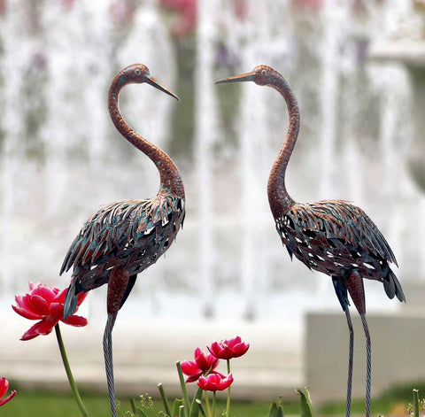 Statues héron en métal pour extérieur / jardin (lot 2) - 120 cm