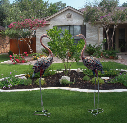 Statues héron en métal pour extérieur / jardin (lot 2) - 120 cm
