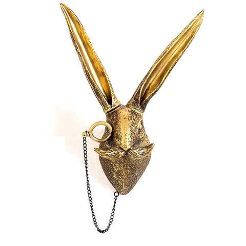Statue murale tête de lapin dorée 26 cm