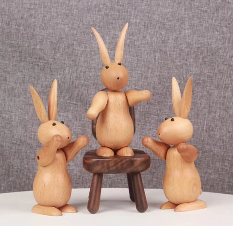 Statue lapins en bois style nordique 15 cm