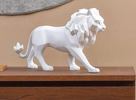 Statue lion debout origami blanc 27 cm