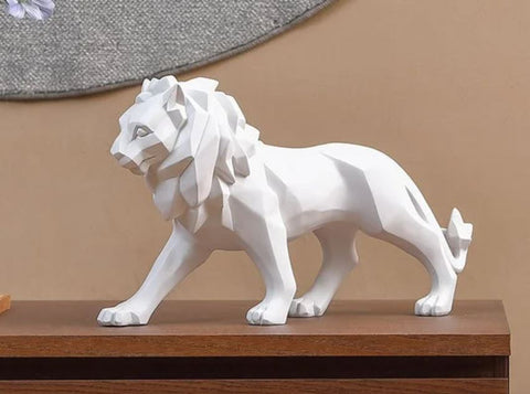 Statue lion debout origami blanc 27 cm