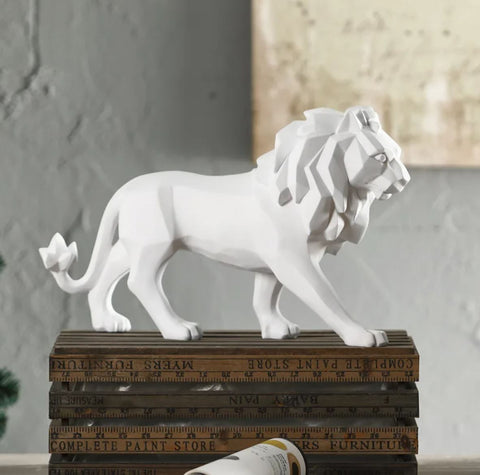 Statue lion debout origami blanc 27 cm