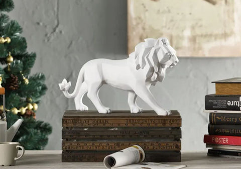 Statue lion debout origami blanc 27 cm
