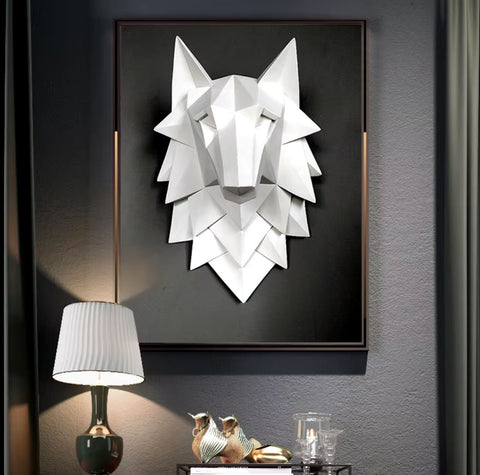 Statue murale tête de loup blanc 35 cm