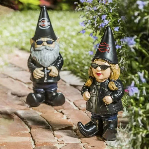 Statue nain de jardin motard femme 15 cm