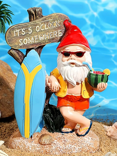 Statue nain de jardin surfeur 14 cm