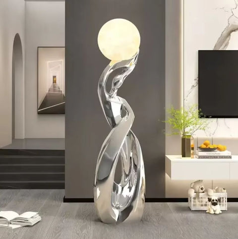 Statue Nordique Abstraite Chrome 82 cm