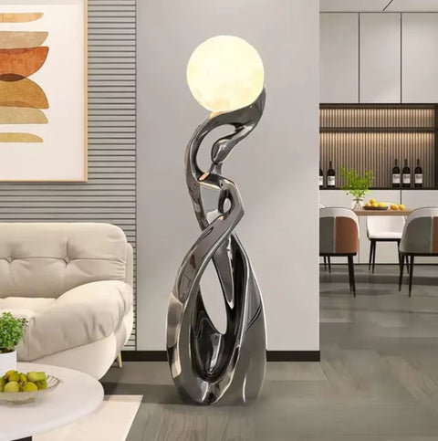 Statue Nordique Abstraite Argent 82 cm