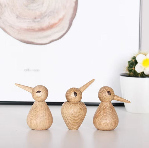 Statue oiseau bec pointu en bois style nordique 8 cm