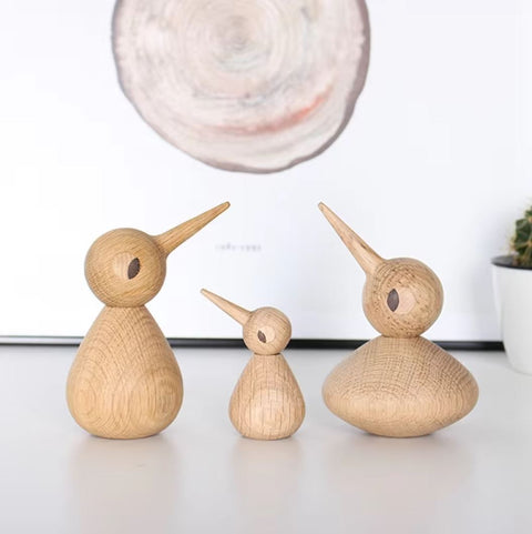 Statue oiseau bec pointu en bois style nordique 10 cm