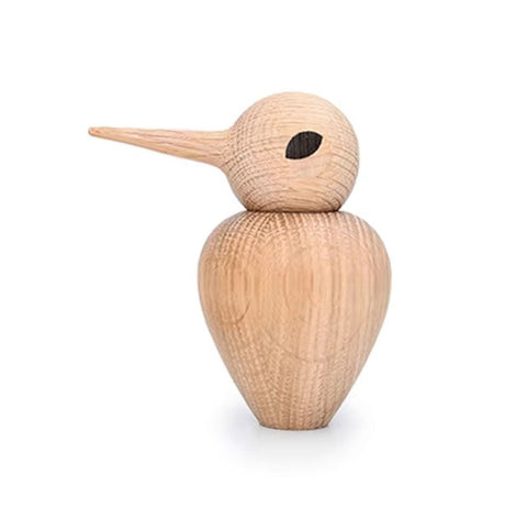 Statue oiseau bec pointu en bois style nordique 12 cm