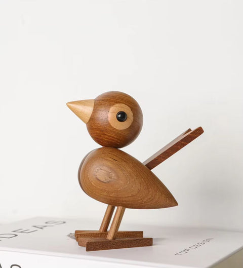 Statue Oiseau en Bois Style Nordique 12 cm - Chêne Foncé