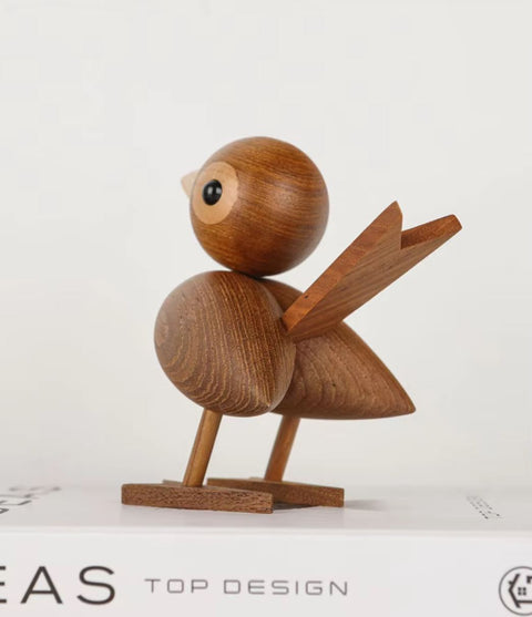 Statue Oiseau en Bois Style Nordique 12 cm - Chêne Foncé