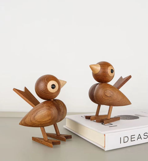 Statue Oiseau en Bois Style Nordique 12 cm - Chêne Foncé