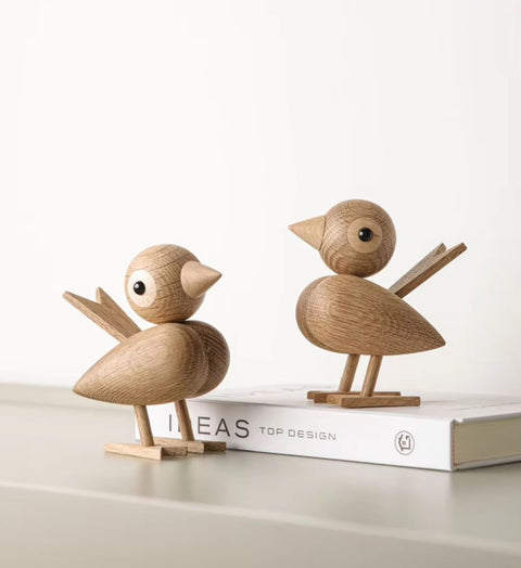 Statue Oiseau en Bois Style Nordique 12 cm - Chêne Clair