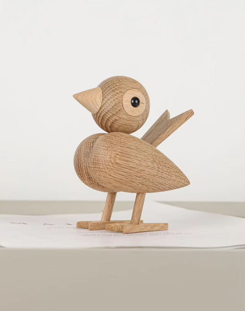 Statue Oiseau en Bois Style Nordique 12 cm - Chêne Clair