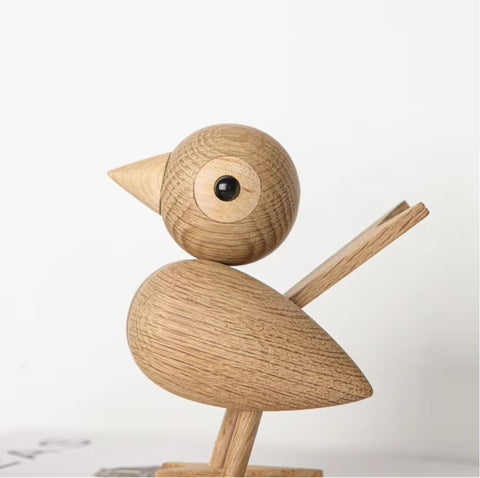 Statue Oiseau en Bois Style Nordique 12 cm - Chêne Clair