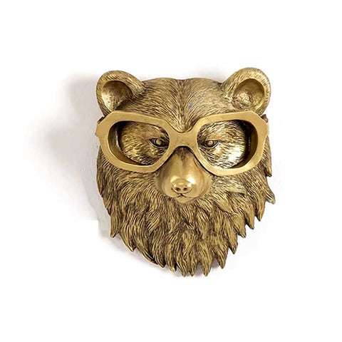 Statue murale tête d'ours dorée 16 cm