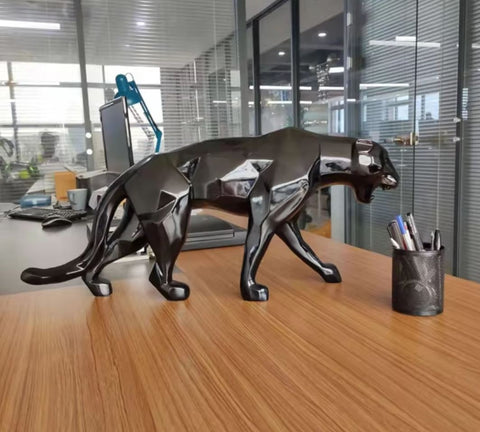 Statue Panthère Origami en résine noire 70 cm