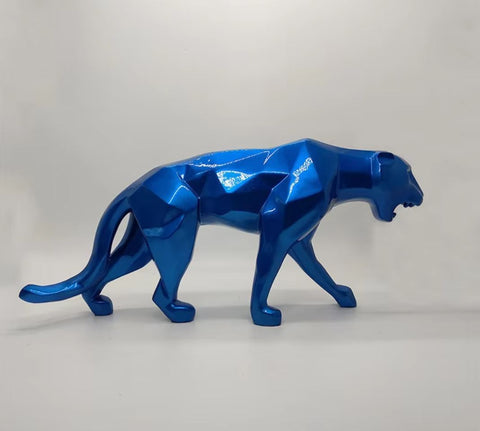 Statue Panthère Origami en résine bleue 70 cm