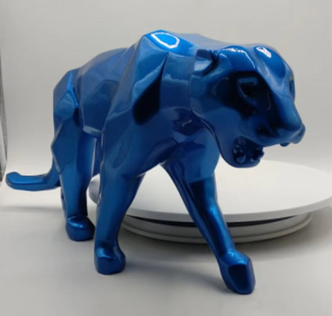 Statue Panthère Origami en résine bleue 70 cm