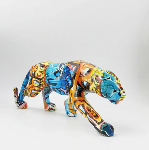 Statue Panthère graffiti en resine 14 cm