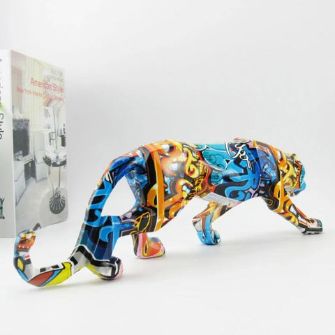 Statue Panthère graffiti en resine 14 cm
