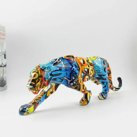 Statue Panthère graffiti en resine 14 cm