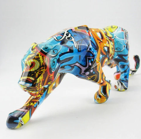 Statue Panthère graffiti en resine 14 cm
