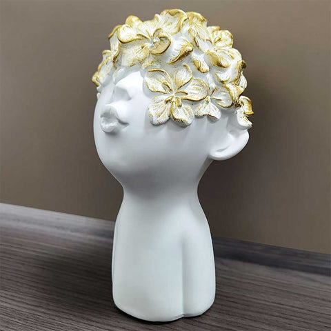 Statue buste blanc tête avec papillon doré 19 cm