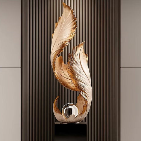 Statue design plume blanche sur socle - 68 cm