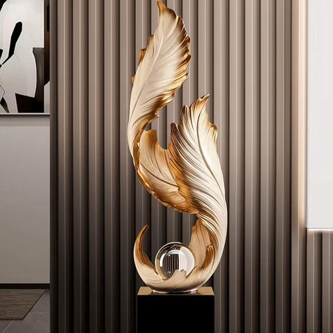 Statue design plume blanche sur socle - 68 cm